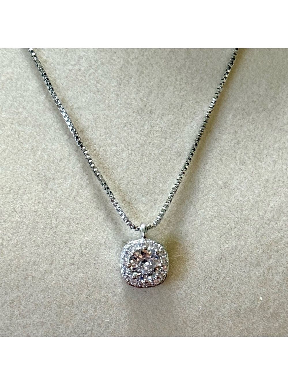 Silver Tone Cubic Zirconia Pendant With Chain Necklace New